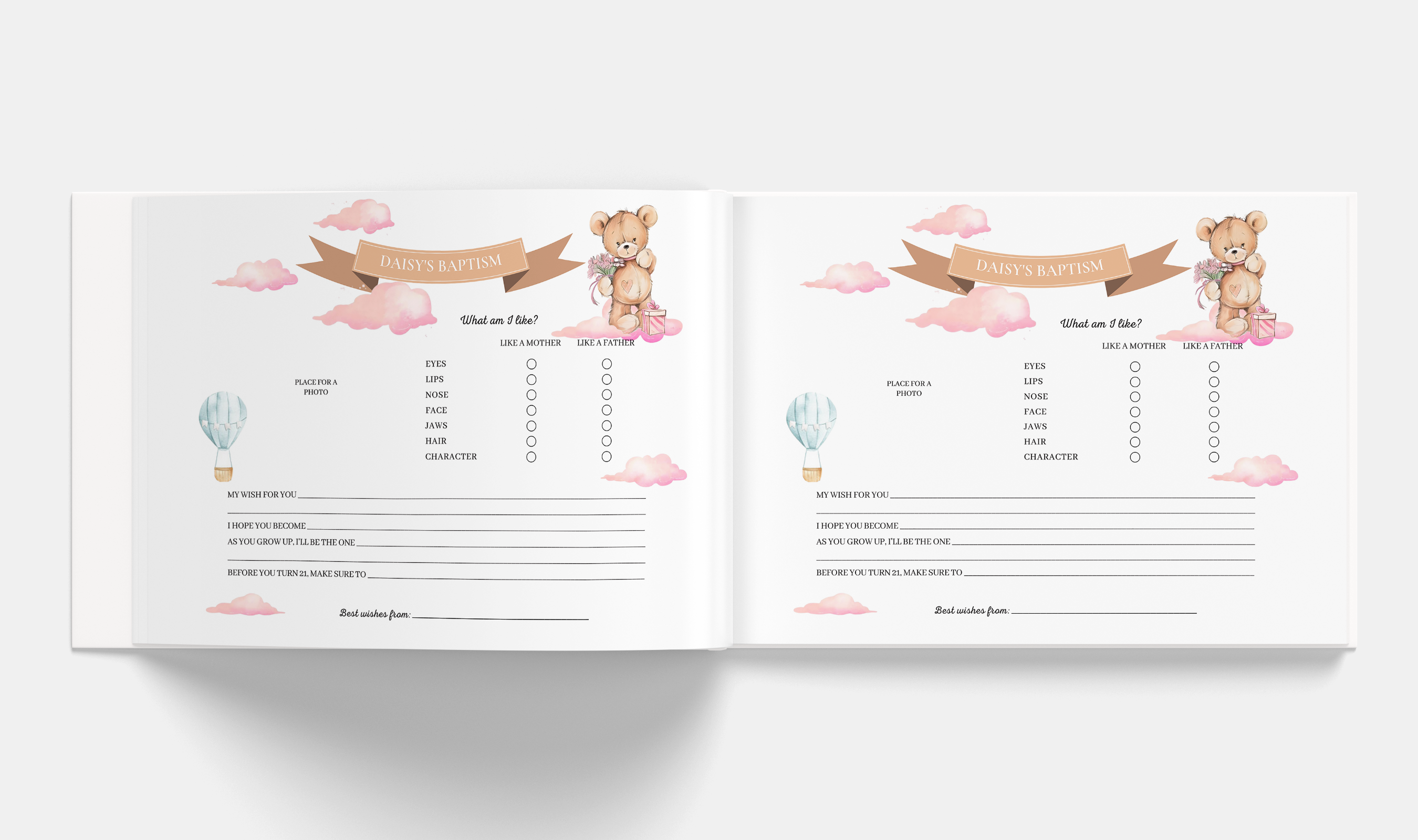 BEAR GIRL Baptism Guestbook