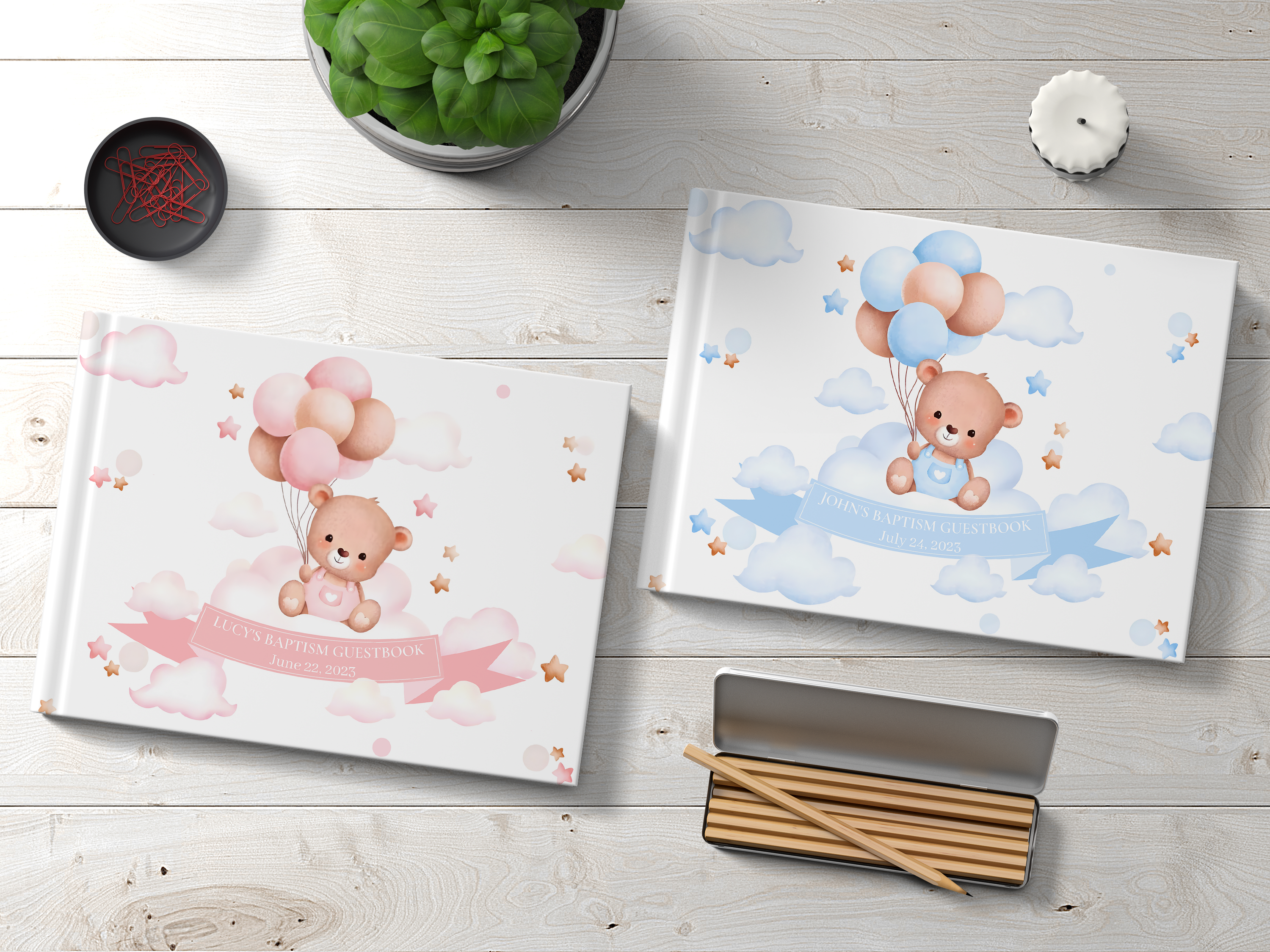 TWINS BABY BEAR Baptism Guestbooks