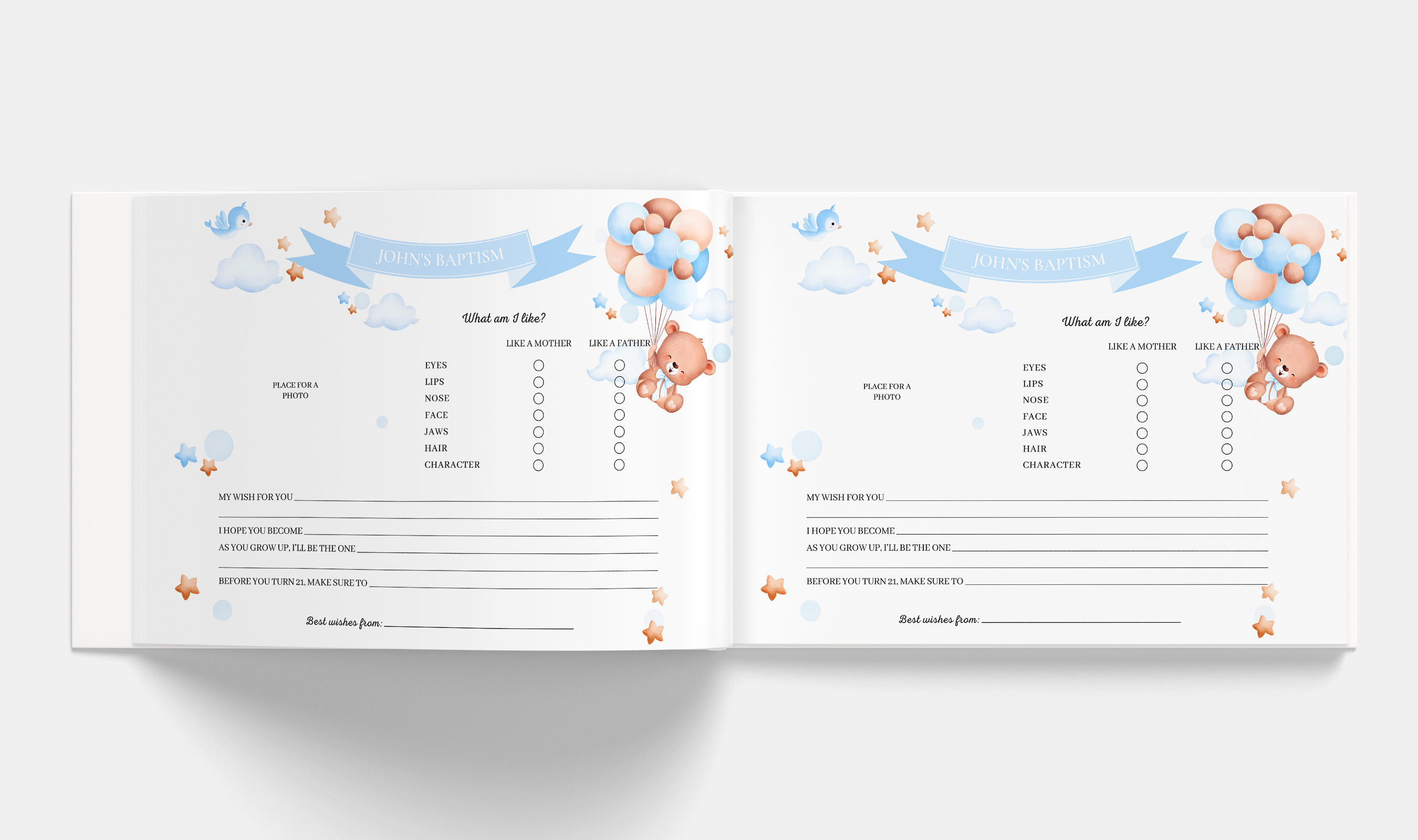 TWINS BABY BEAR Baptism Guestbooks