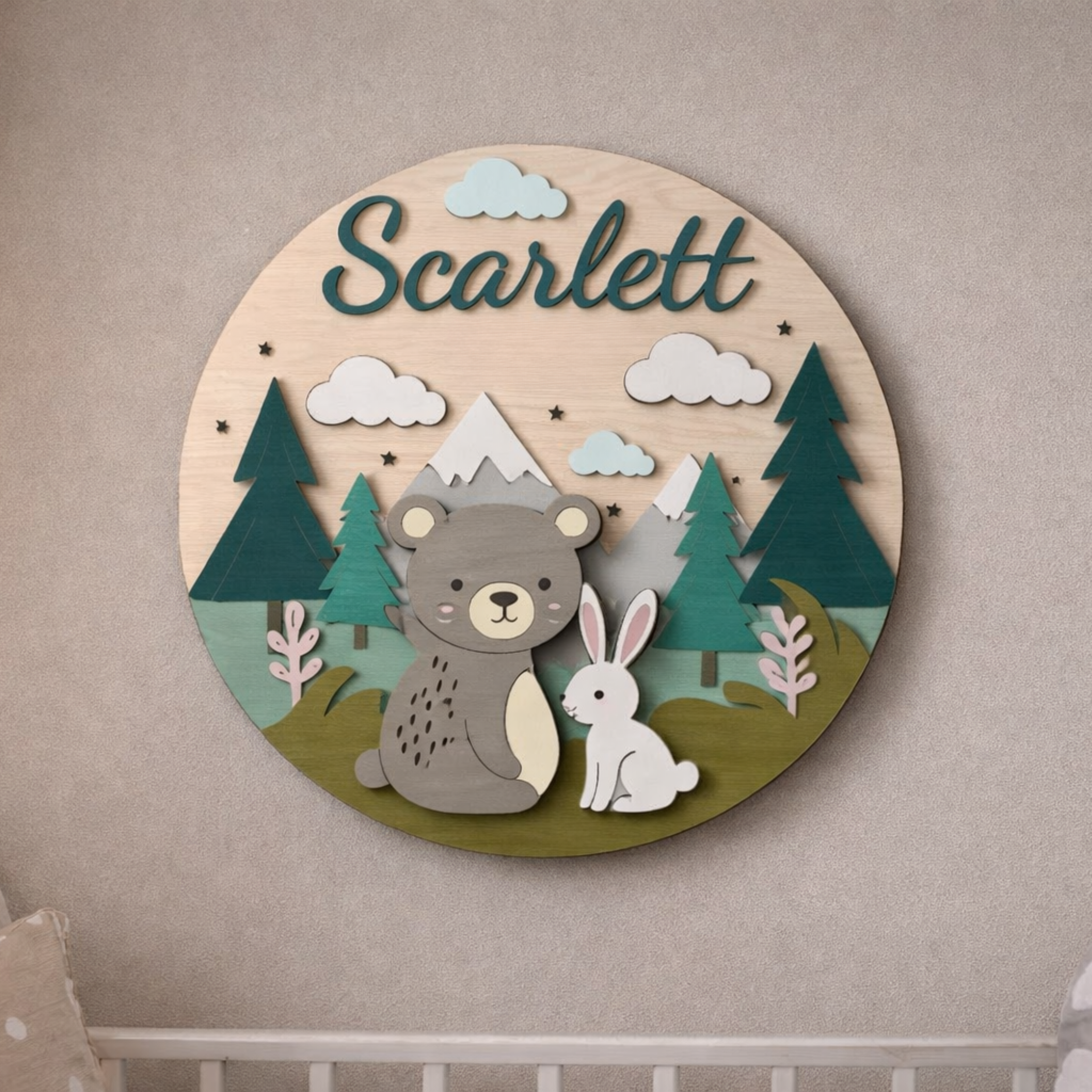 BEAR AND HARE 3D Personalized Kids Room Name Sign
