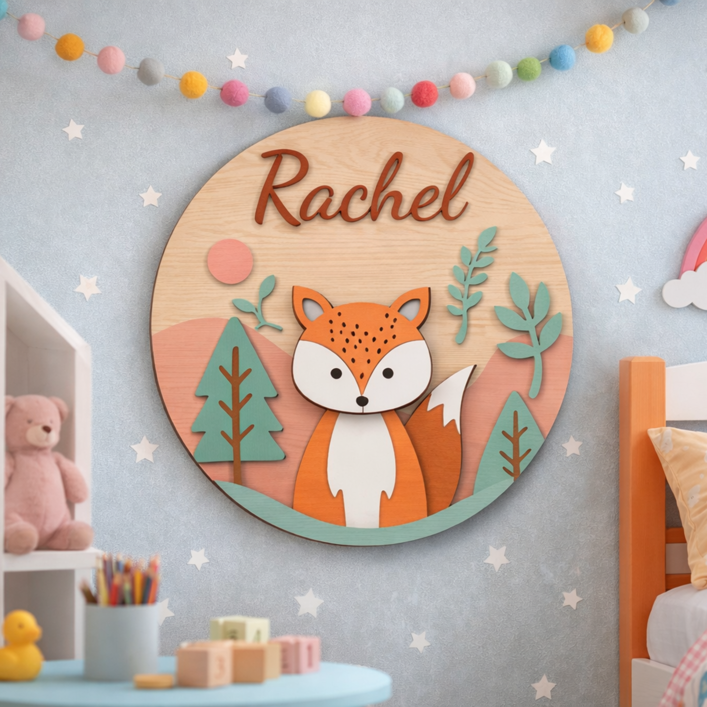 FOX 3D Personalized Kids Room Name Sign