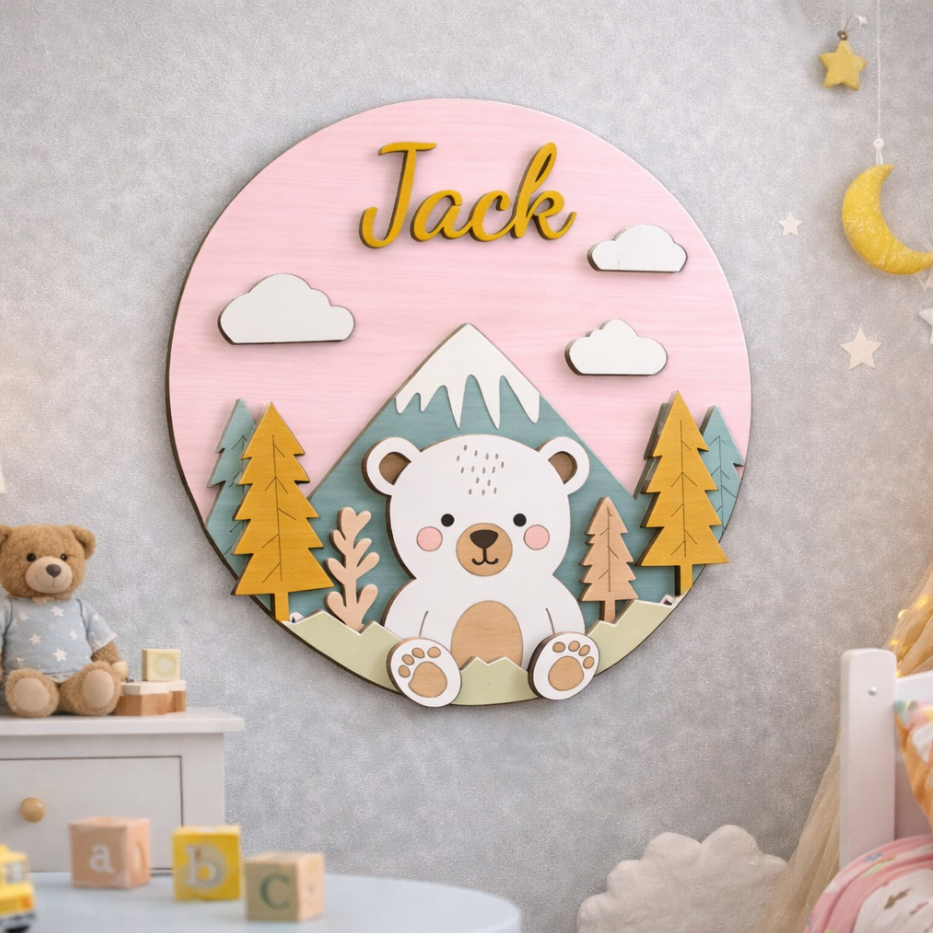 BEAR 3D vardinis vaiko kambario dekoras