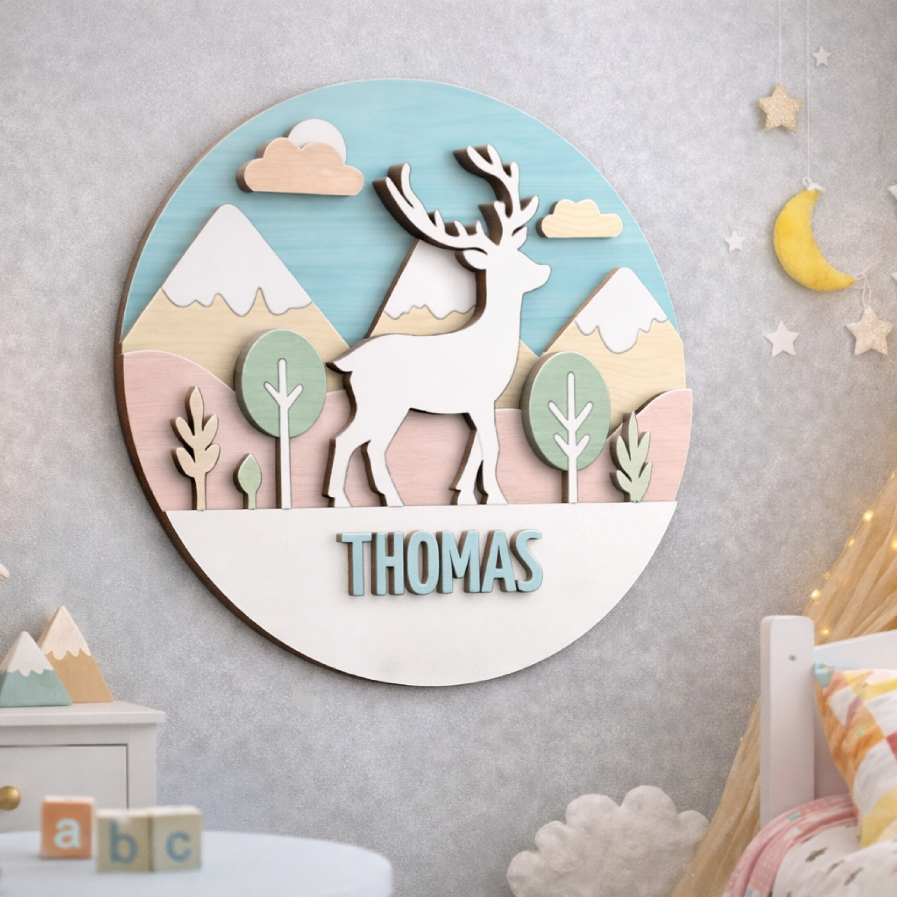 WHITE DEER 3D vardinis vaiko kambario dekoras