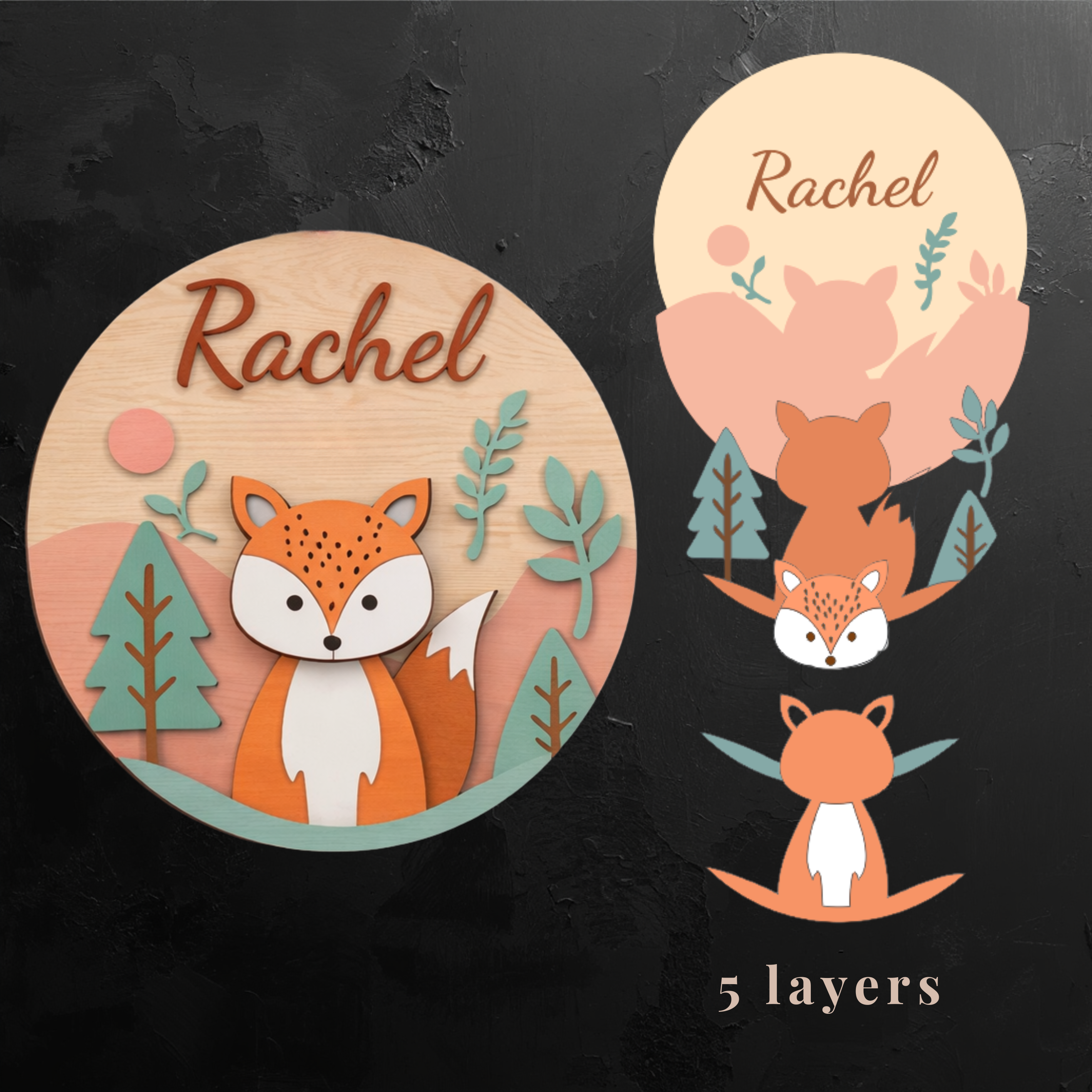 FOX 3D Personalized Kids Room Name Sign