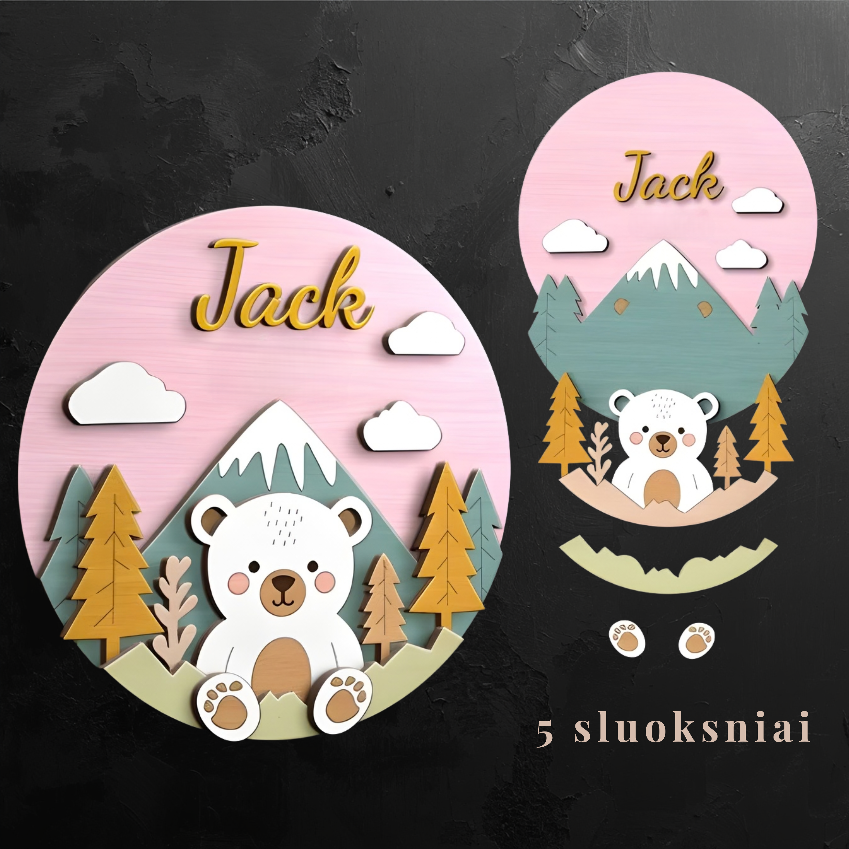 BEAR 3D vardinis vaiko kambario dekoras