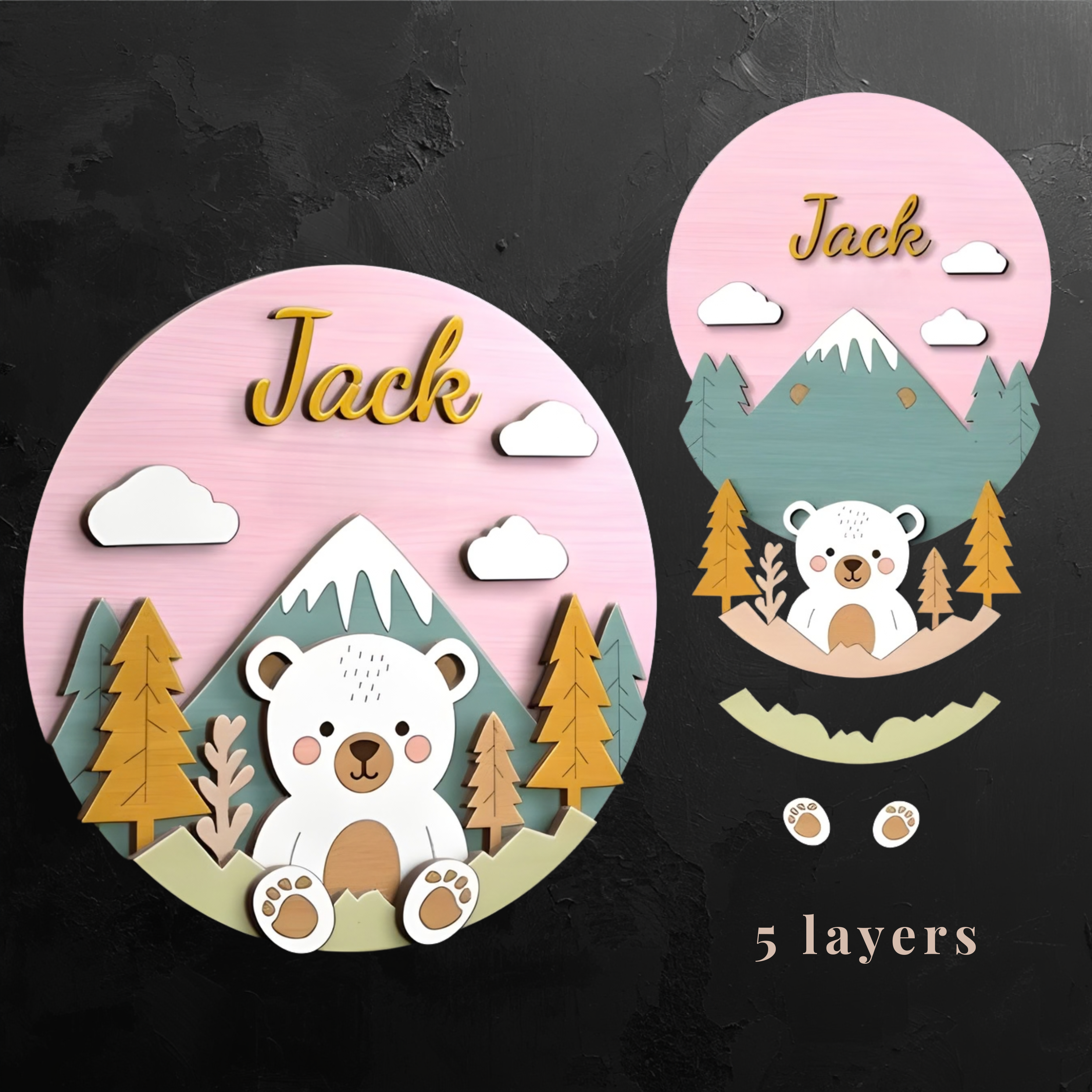 BEAR 3D Personalized Kids Room Name Sign