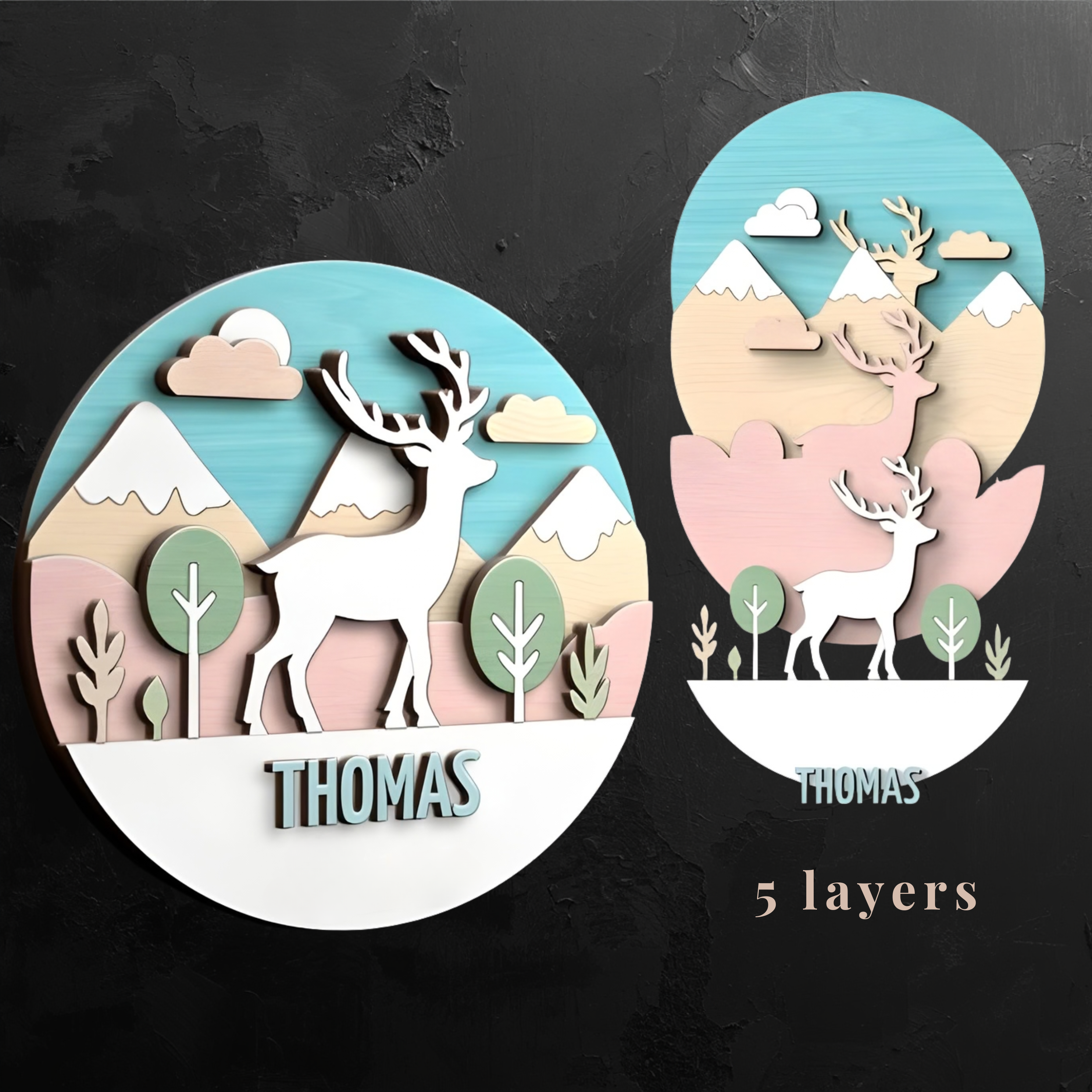 WHITE DEER 3D Personalized Kids Room Name Sign