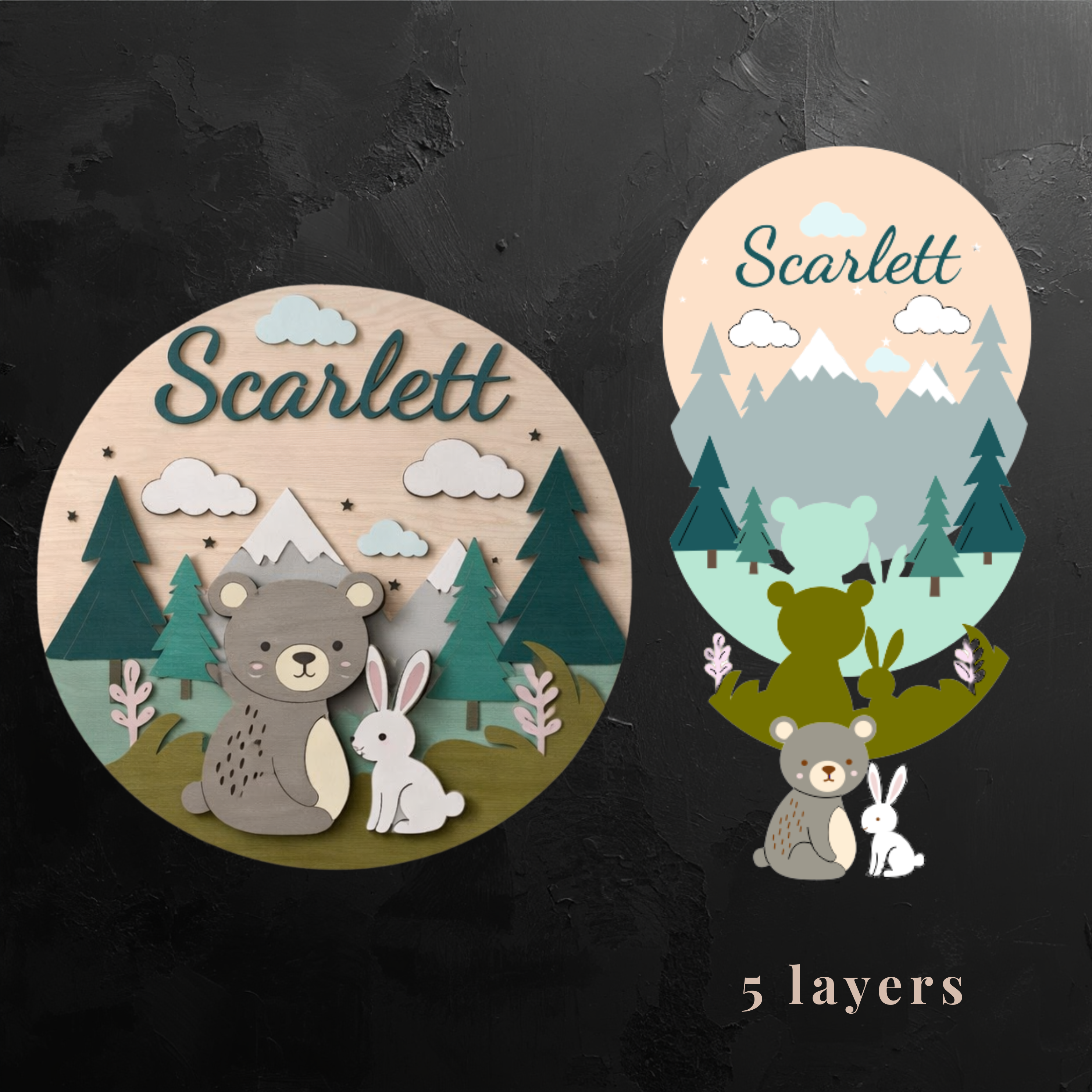 BEAR AND HARE 3D Personalized Kids Room Name Sign