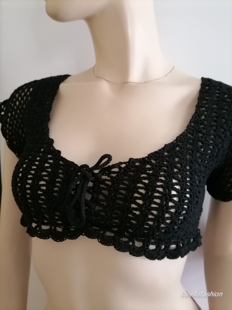 Handmade black crochet crop top