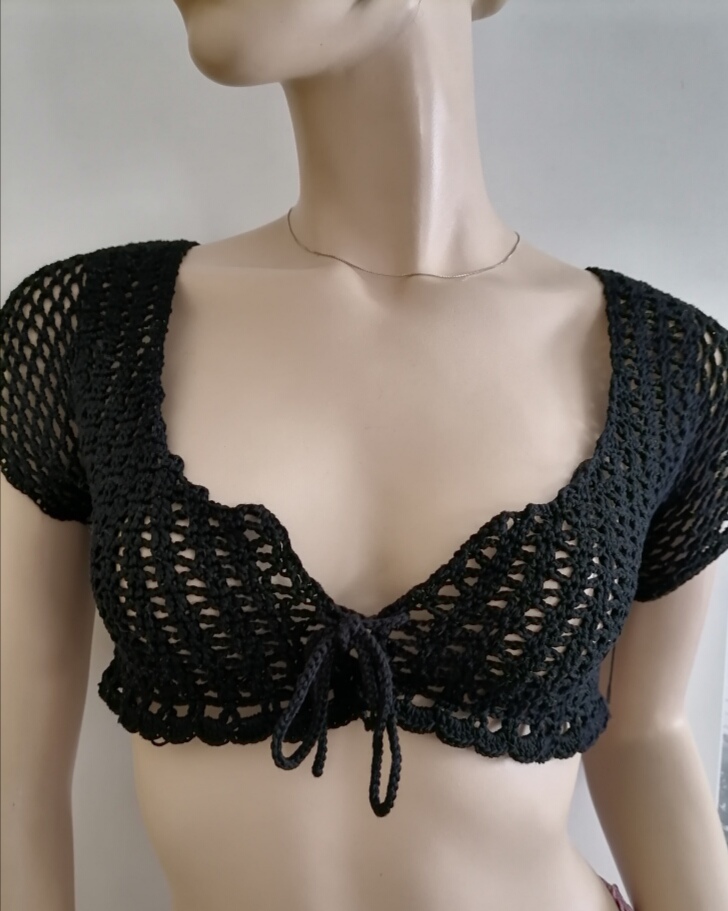 Handmade black crochet crop top