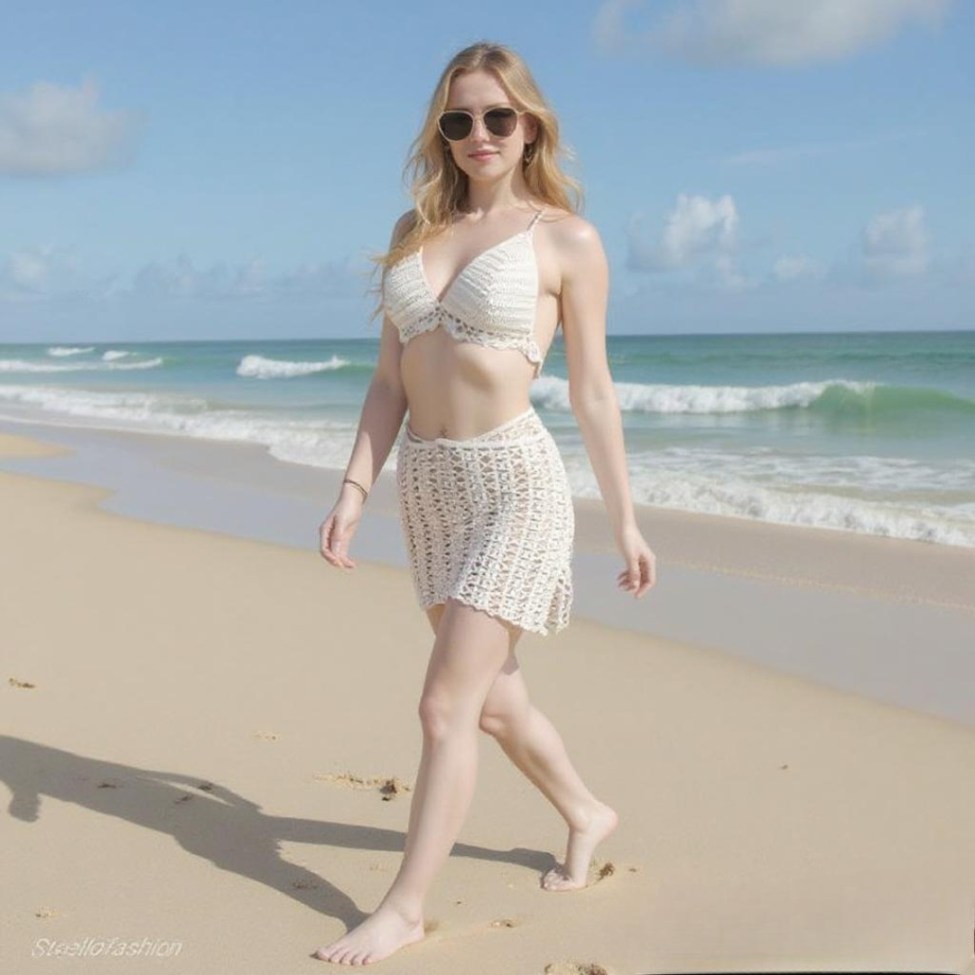 Handmade Crochet Beach Set wrap skirt and top