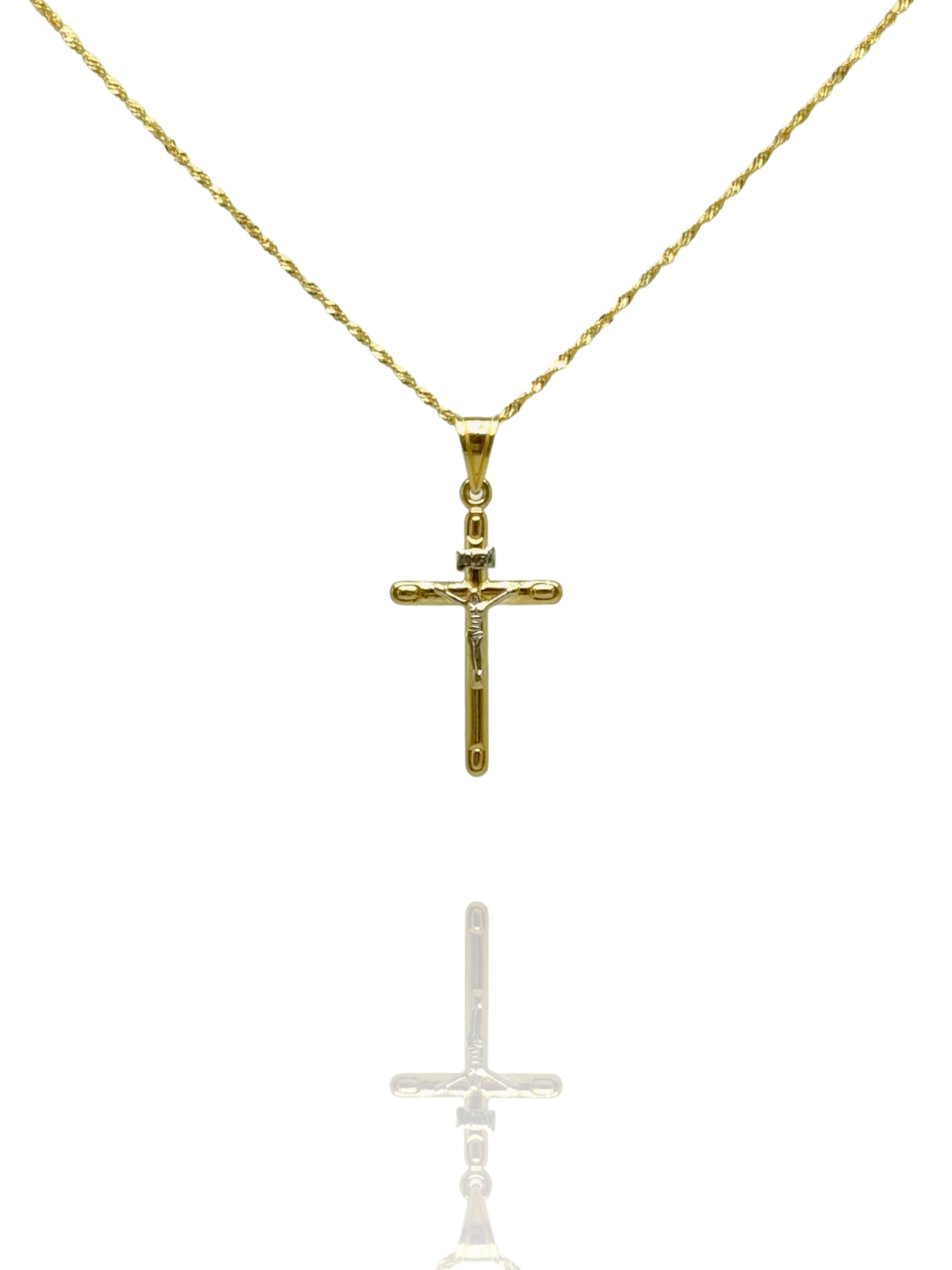Dije Crucifijo Y Cadena Singapur Oro 10k 50cm