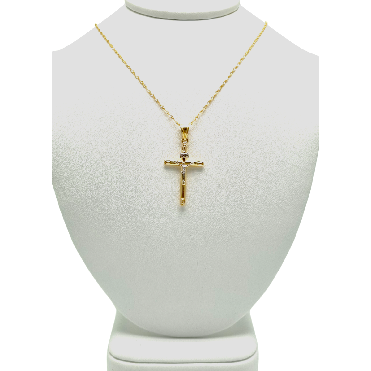 Dije Crucifijo Y Cadena Singapur Oro 10k 50cm