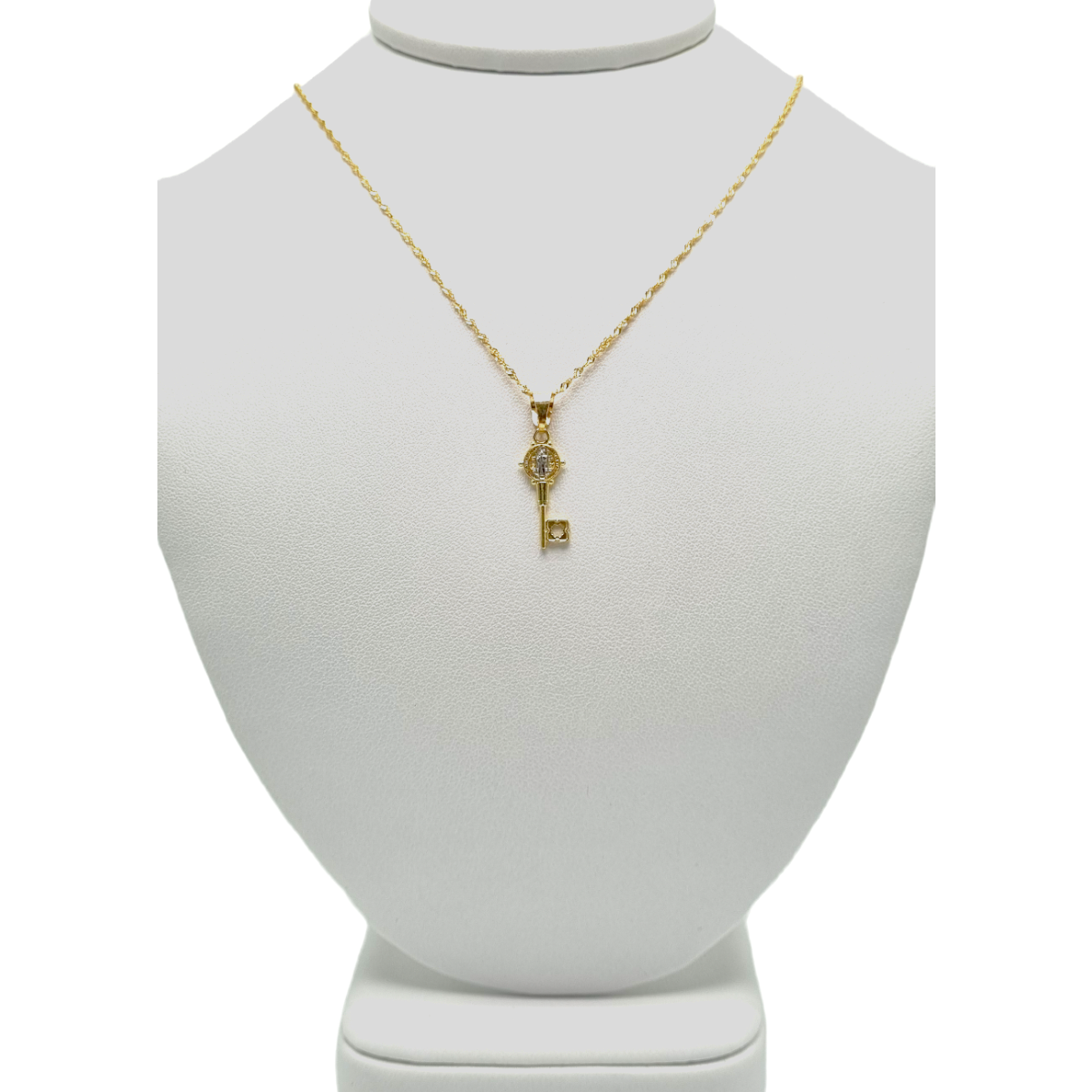 Dije Llave De San Benito Y Cadena Singapur Oro 10k 50cm