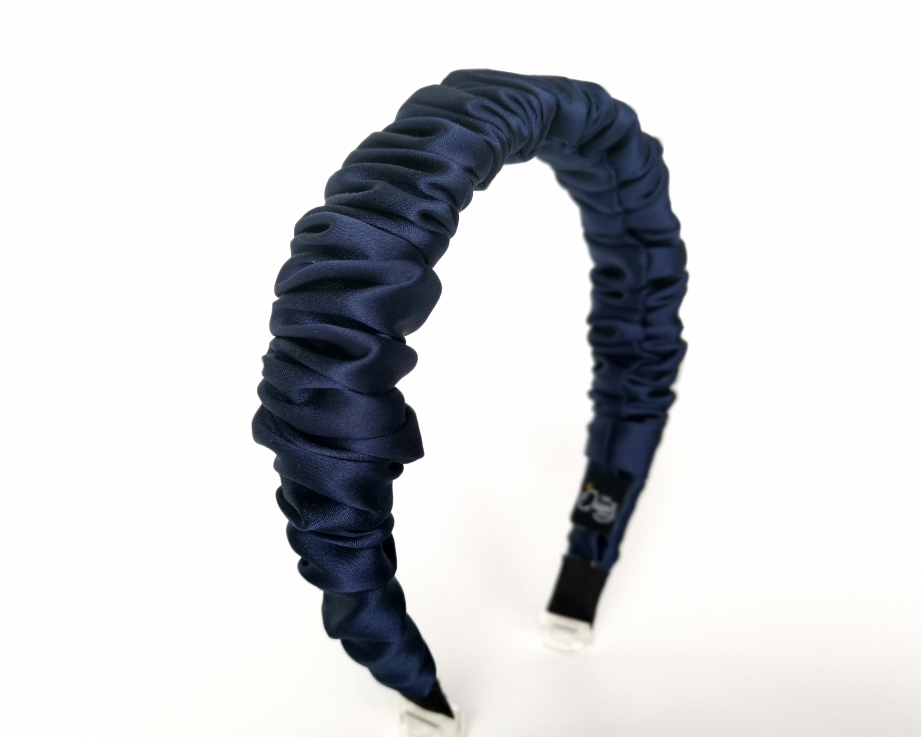 Plaukų lankelis - siauras, natūralaus šilko. TAMSIAI MĖLYNAS