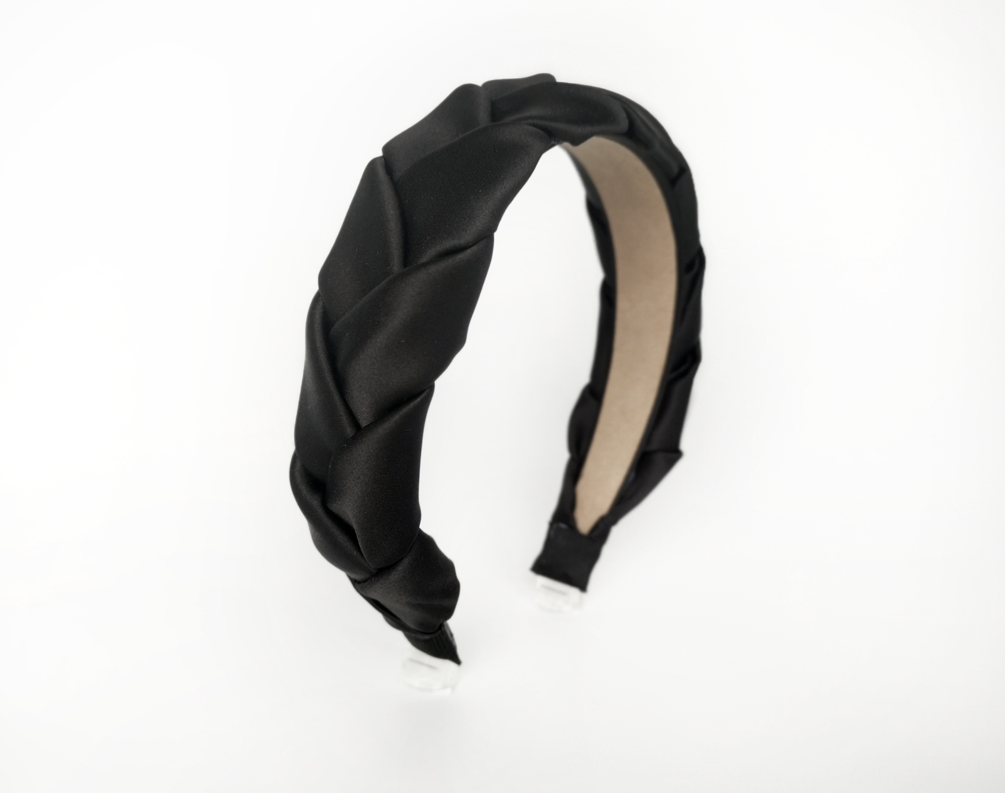 Plaukų lankelis - pintas, natūralaus šilko. JUODAS