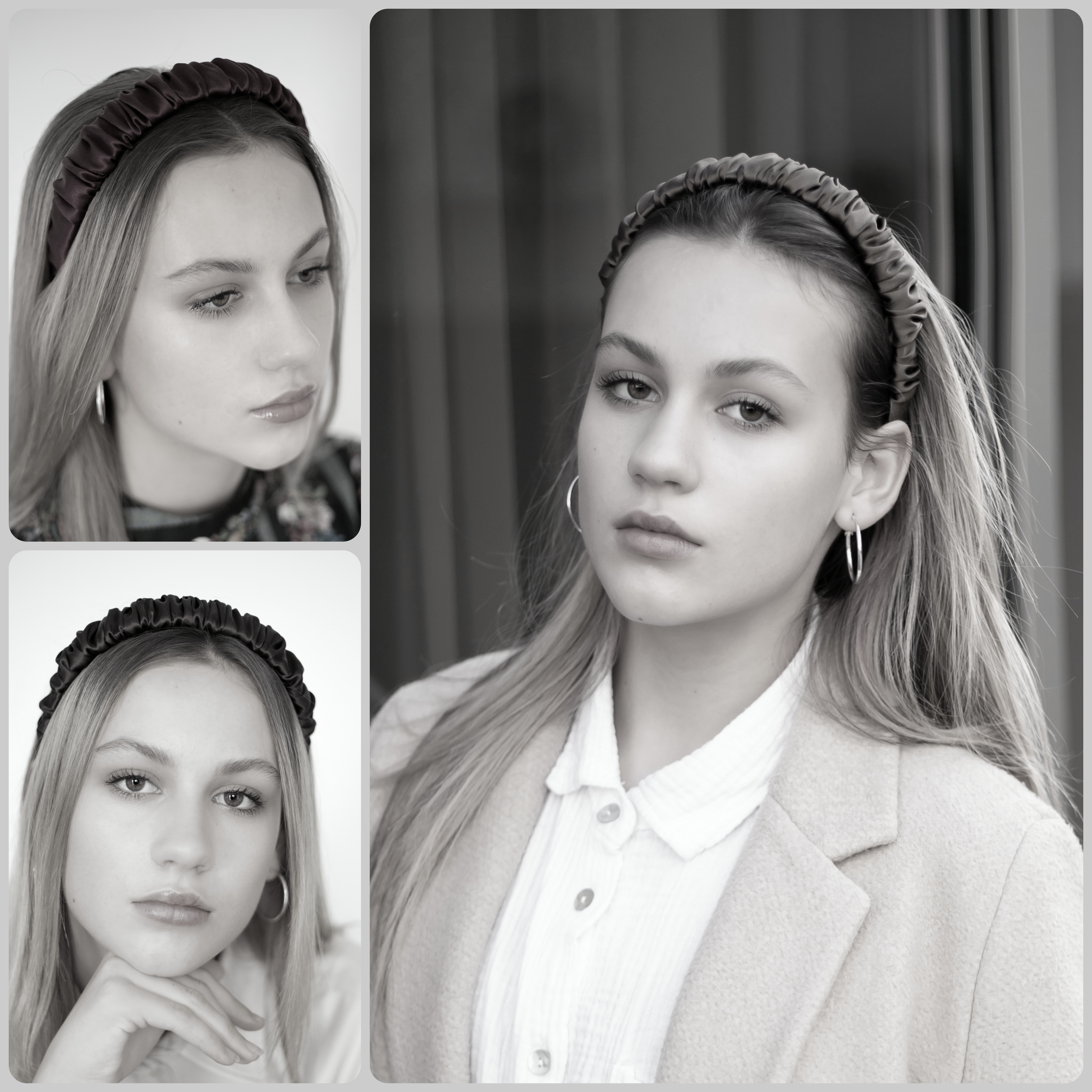 Plaukų lankelis - rauktas, natūralaus šilko. PELENŲ ROŽINIS