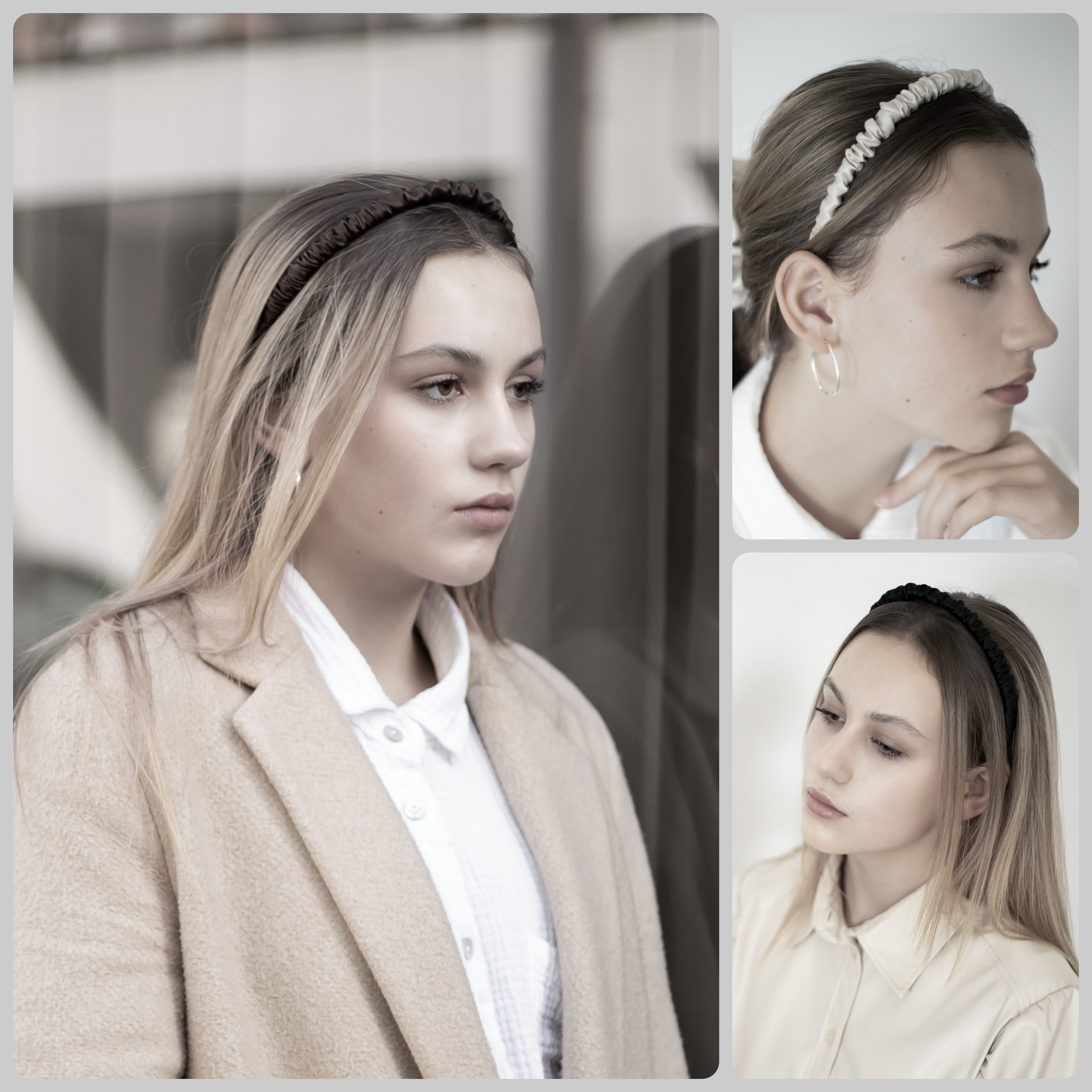 Plaukų lankelis - siauras, natūralaus šilko. Ryškus mėlynas