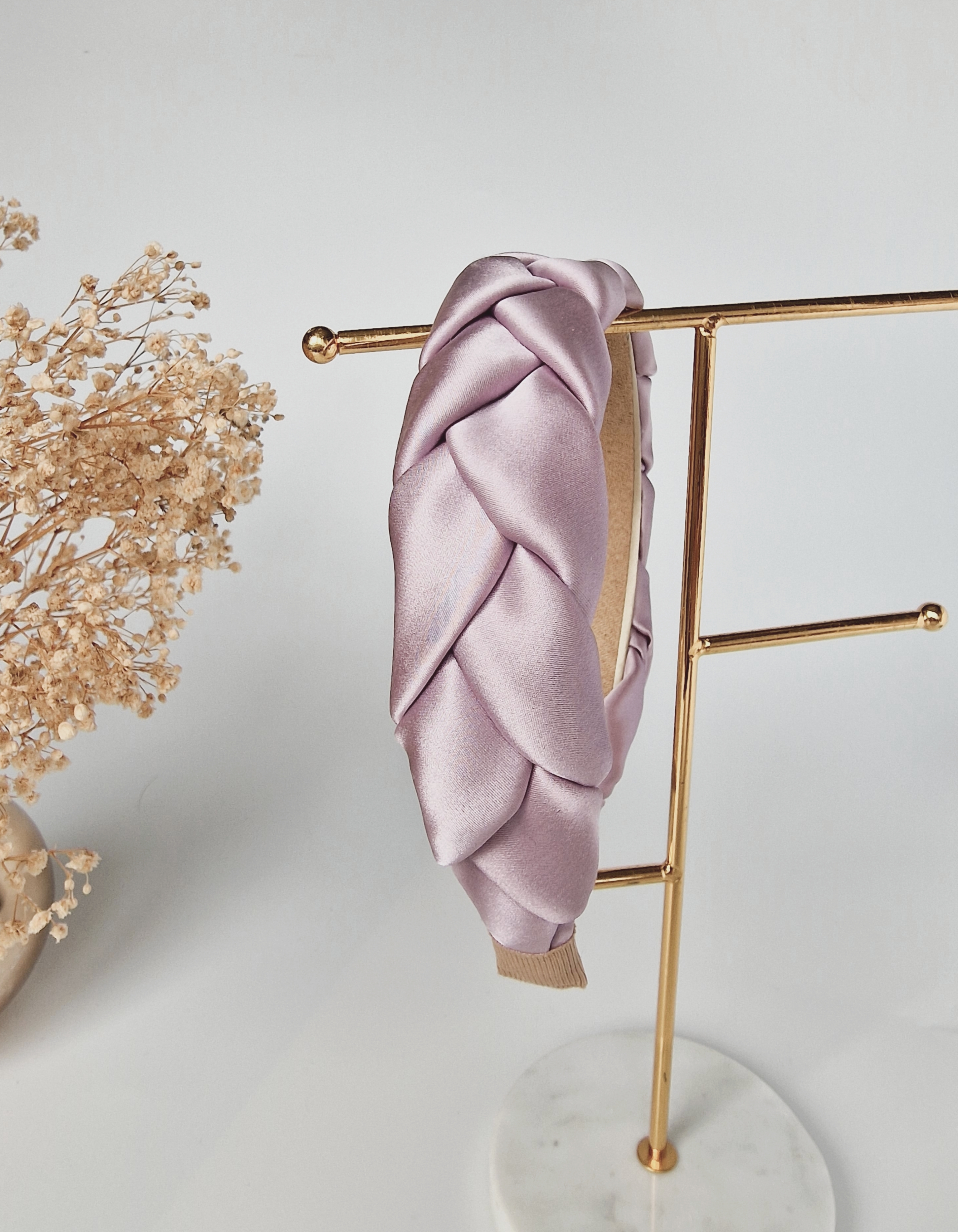 Plaukų lankelis - pintas, natūralaus šilko. ŠVIESIAI ALYVINIS