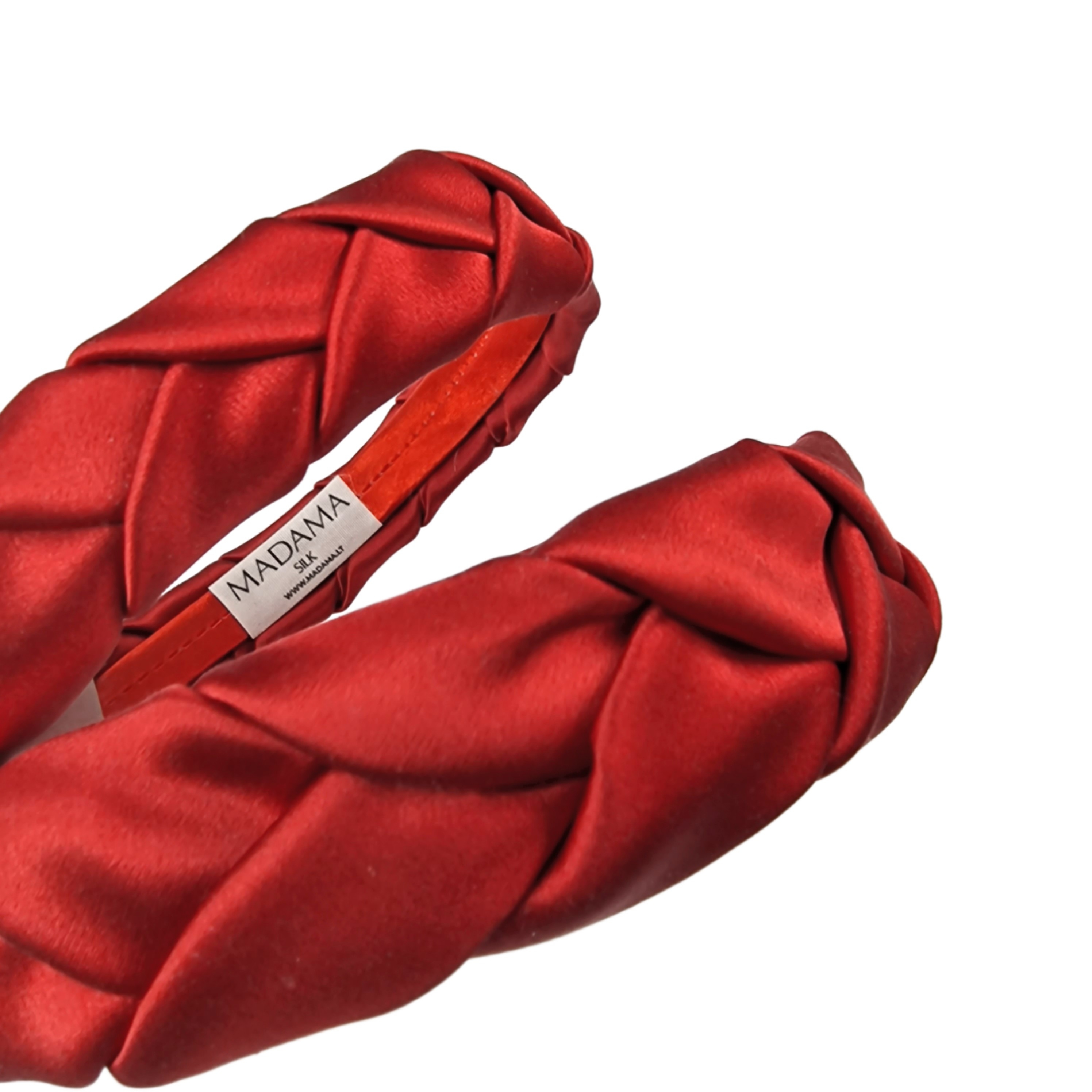 Plaukų lankelis - pintas, natūralaus šilko. Raudonas