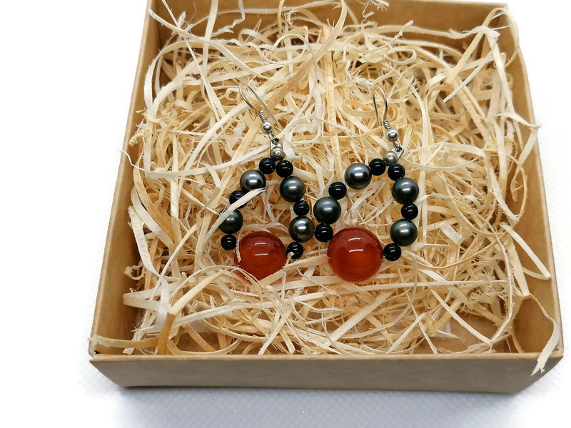 Rankų darbo auskarai "Lašeliai su karneoliu" + AFIRMACIJA