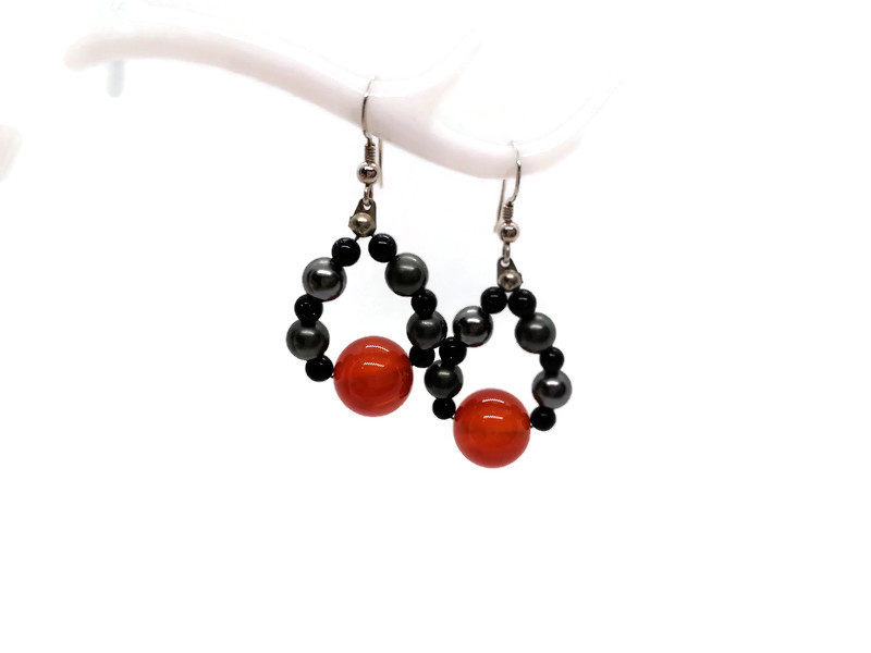 Rankų darbo auskarai "Lašeliai su karneoliu" + AFIRMACIJA