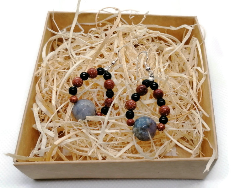 Rankų darbo auskarai "Lašeliai su agatu" + AFIRMACIJA