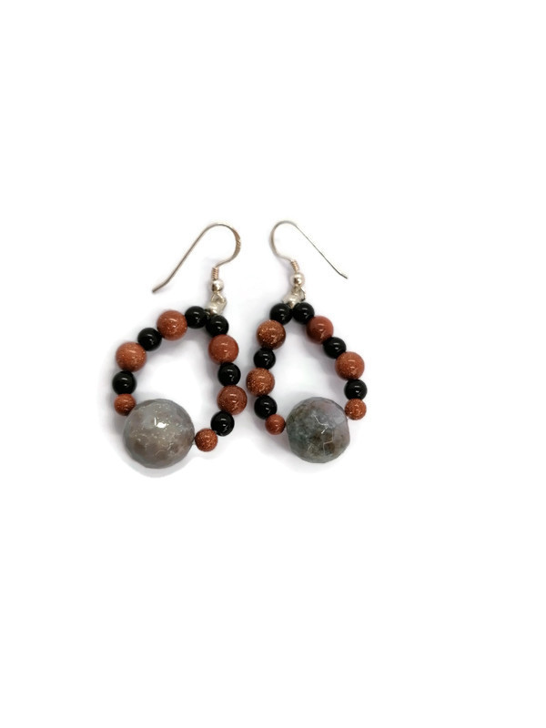 Rankų darbo auskarai "Lašeliai su agatu" + AFIRMACIJA