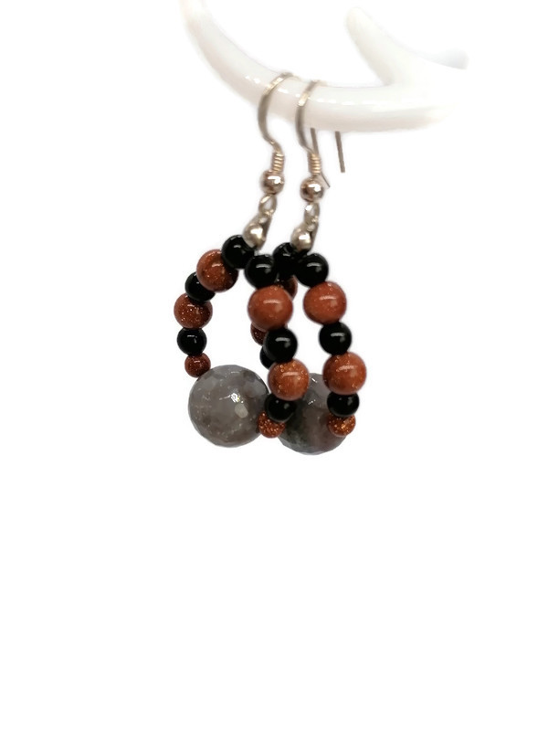 Rankų darbo auskarai "Lašeliai su agatu" + AFIRMACIJA