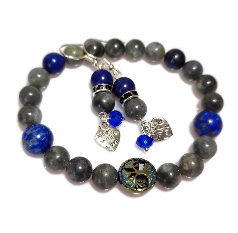 Rankų darbo apyrankė ir auskarai "Beribė apsauga" + AFIRMACIJA