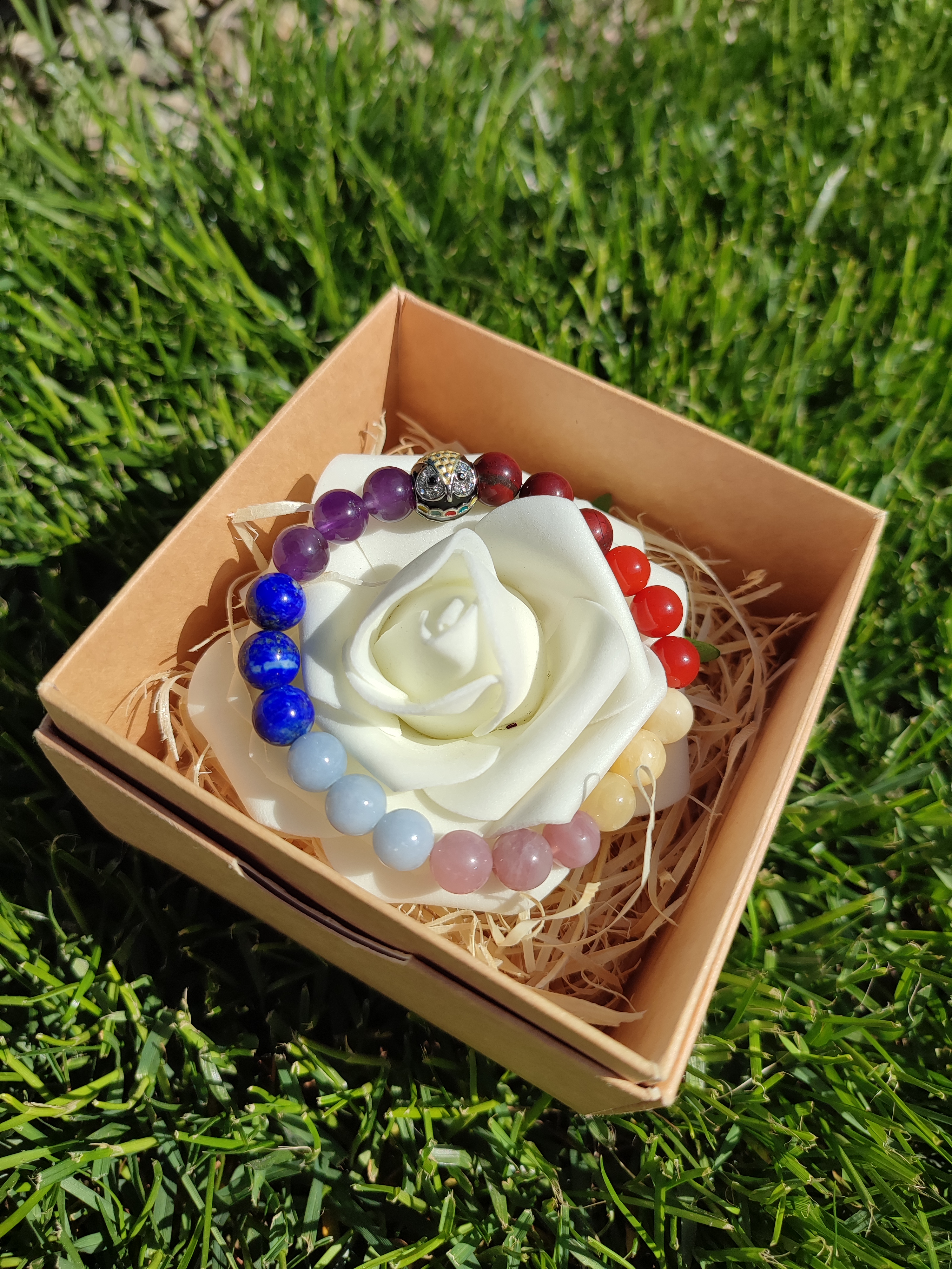 Rankų darbo apyrankė "7 čakros su pelėda" + AFIRMACIJA