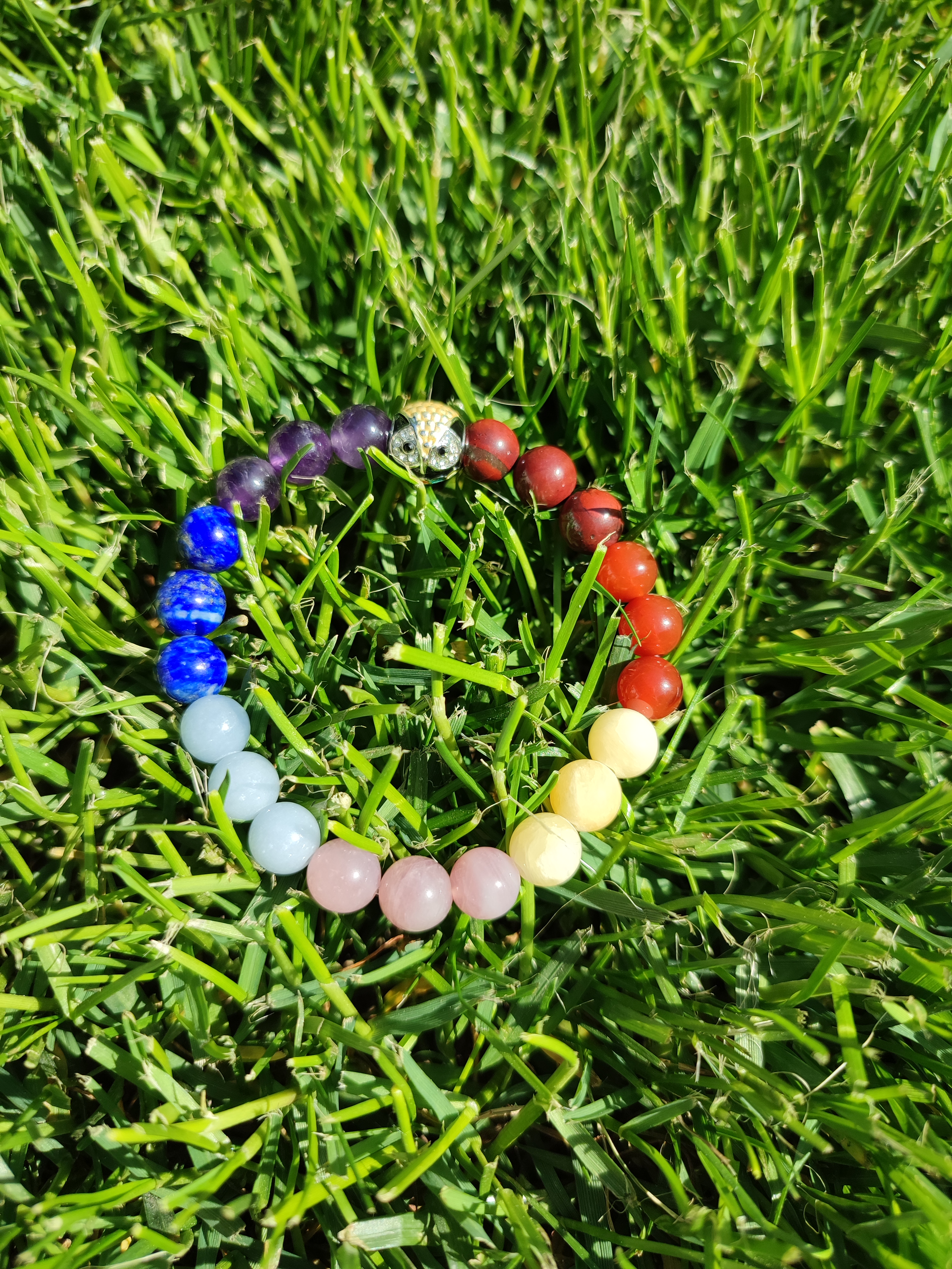 Rankų darbo apyrankė "7 čakros su pelėda" + AFIRMACIJA