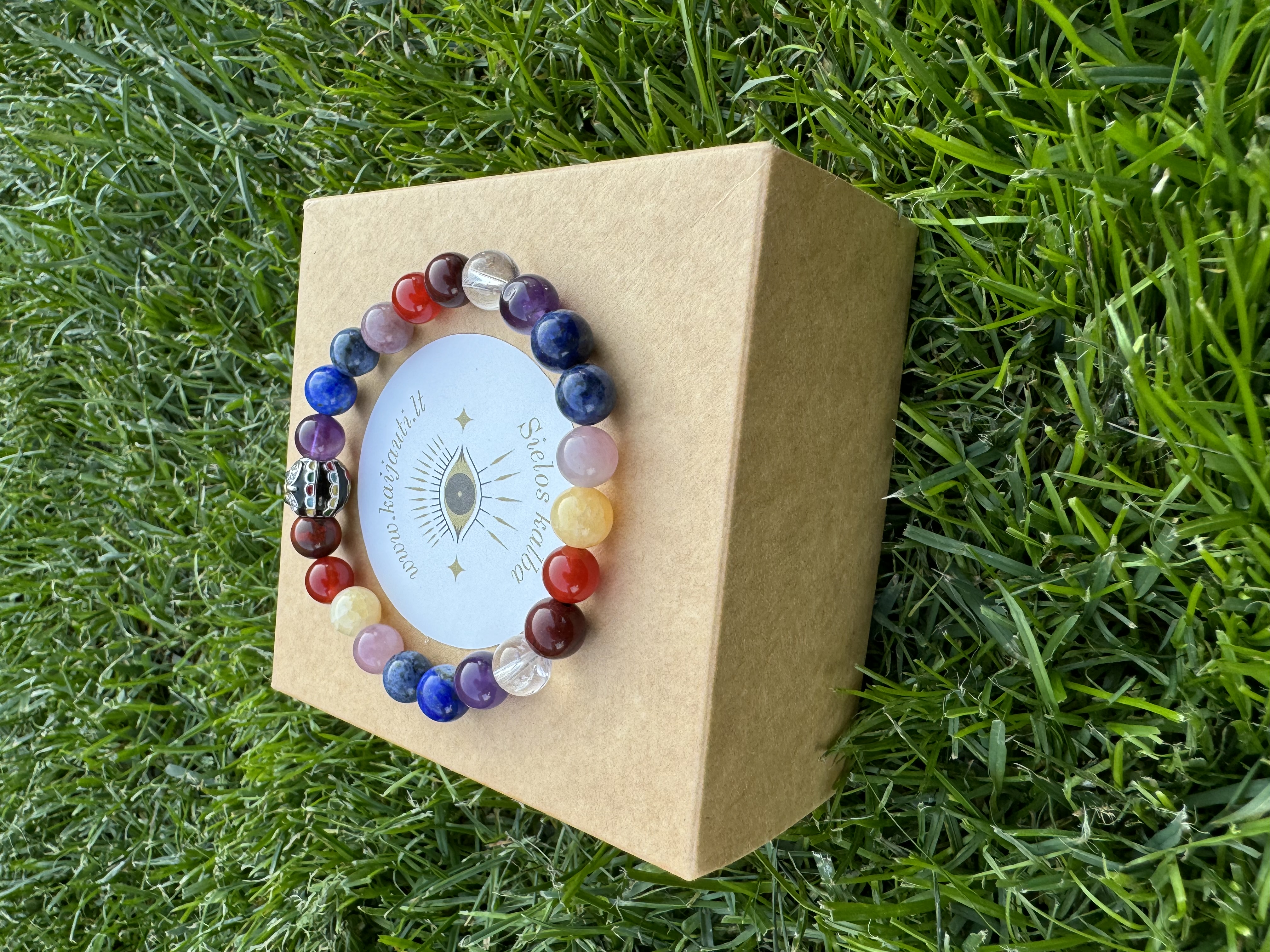 Rankų darbo apyrankė "7 čakros su pelėda" + AFIRMACIJA