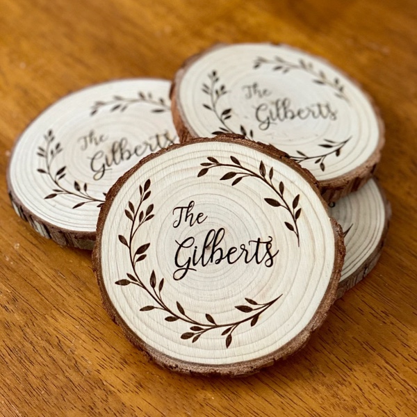 Custom log slice coasters