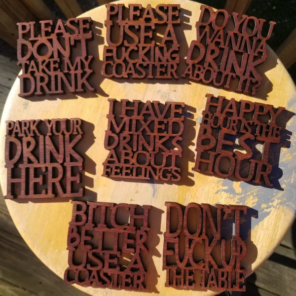 Positive and not so positive text coasters
