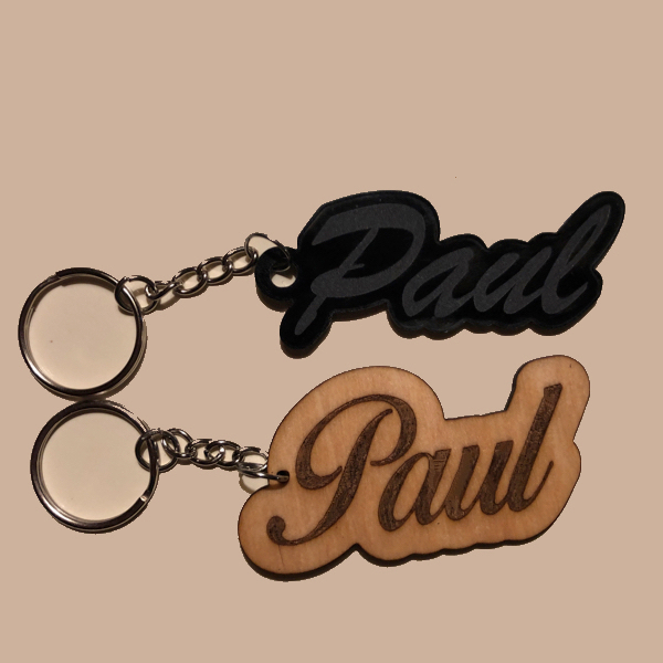 Personalized pair of acrylic or wood keychains