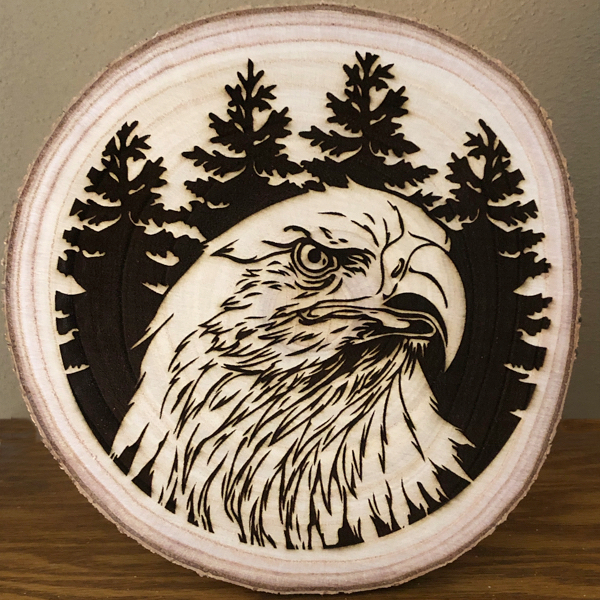 Eagle (side view) on Paulownia wood slice
