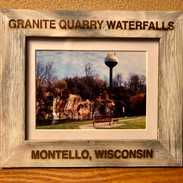 Framed and matted picture of the Montello waterfalls.