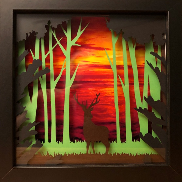 Deer shadow box with different backgrounds