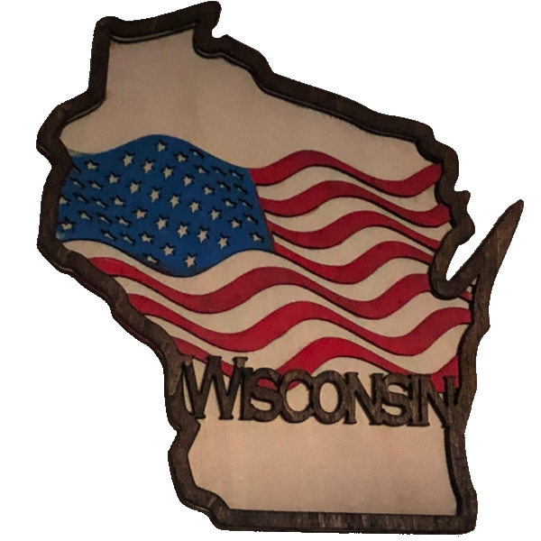 3 layer Wisconsin outline with flag inset