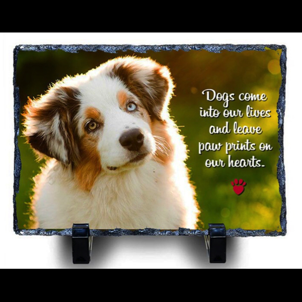 Pet memorial picture on slate
