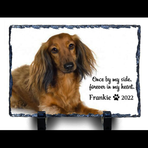 Pet memorial picture on slate