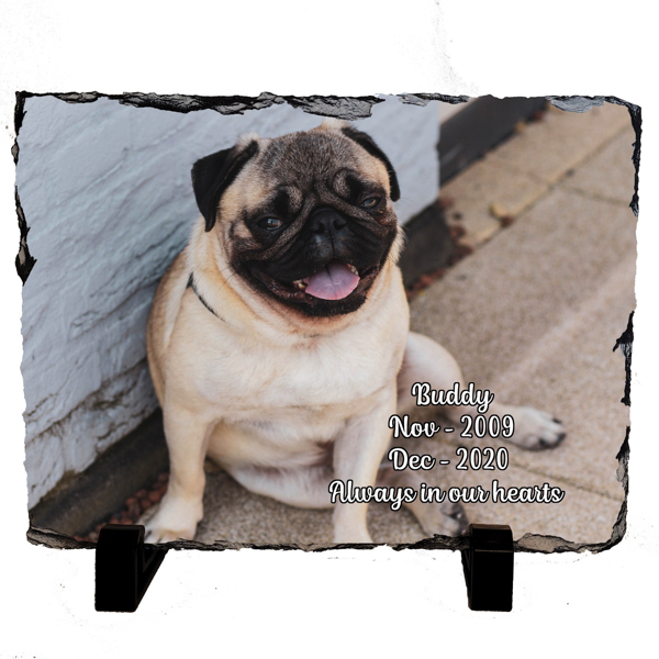 Pet memorial picture on slate