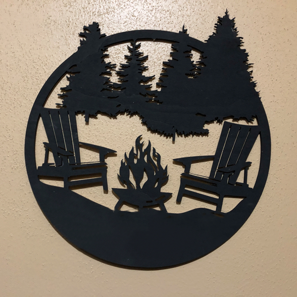 Fire pit with adirondack chair scene/and text if ordered