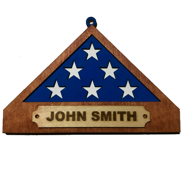 Personalized folded flag memorial with hanger
