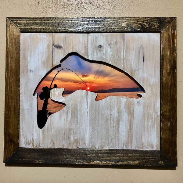 Cutout trout with scenic background