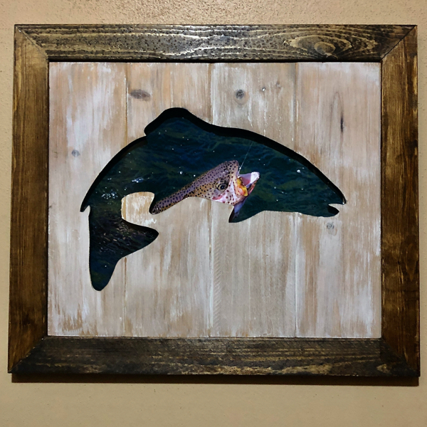 Cutout trout with scenic background