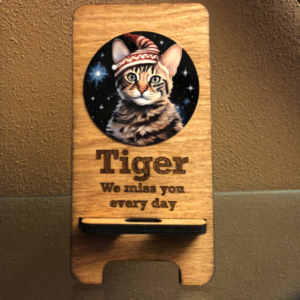 Cell phone holder with picture and text