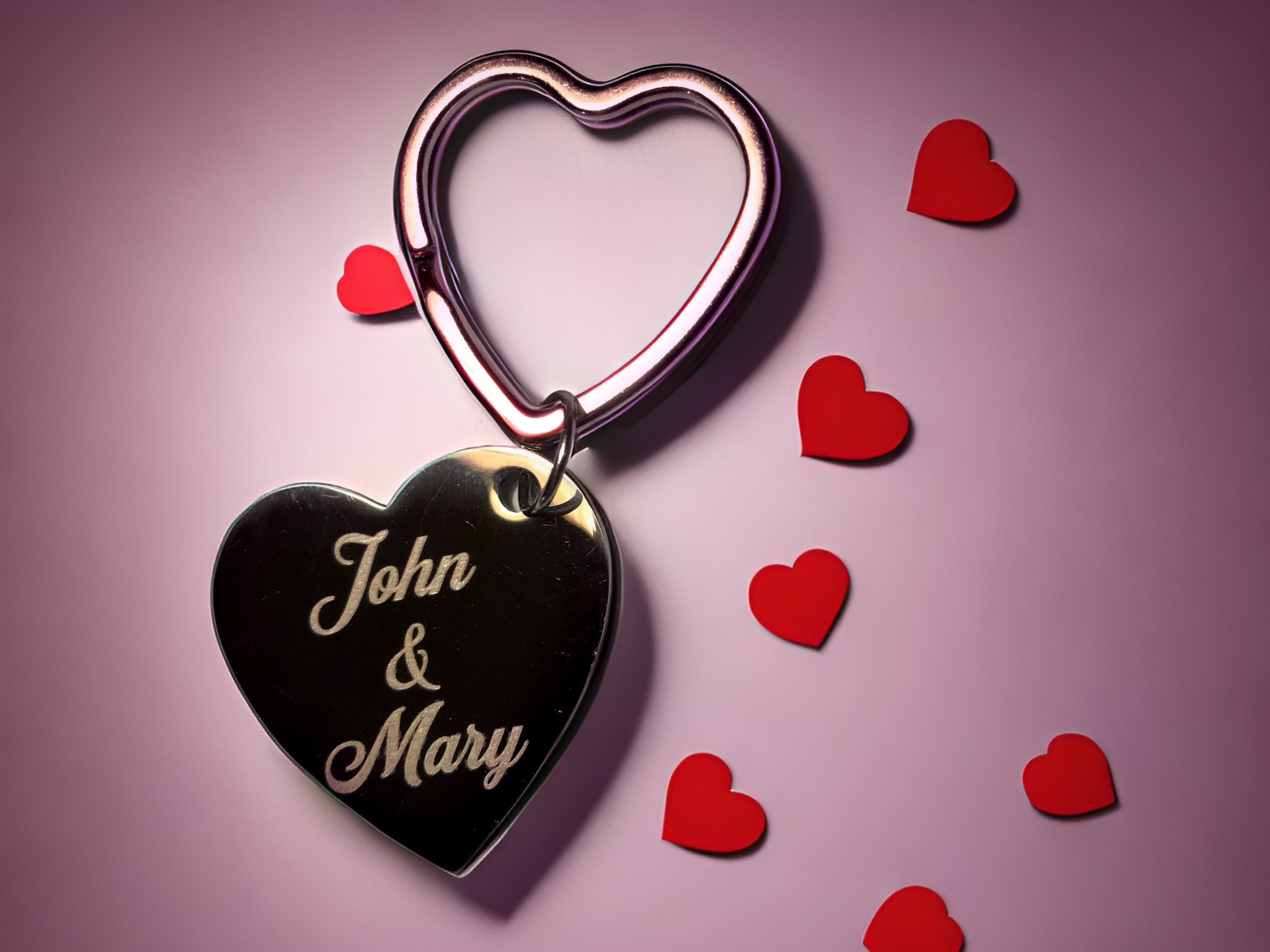 Engraved heart on heart shaped keyring