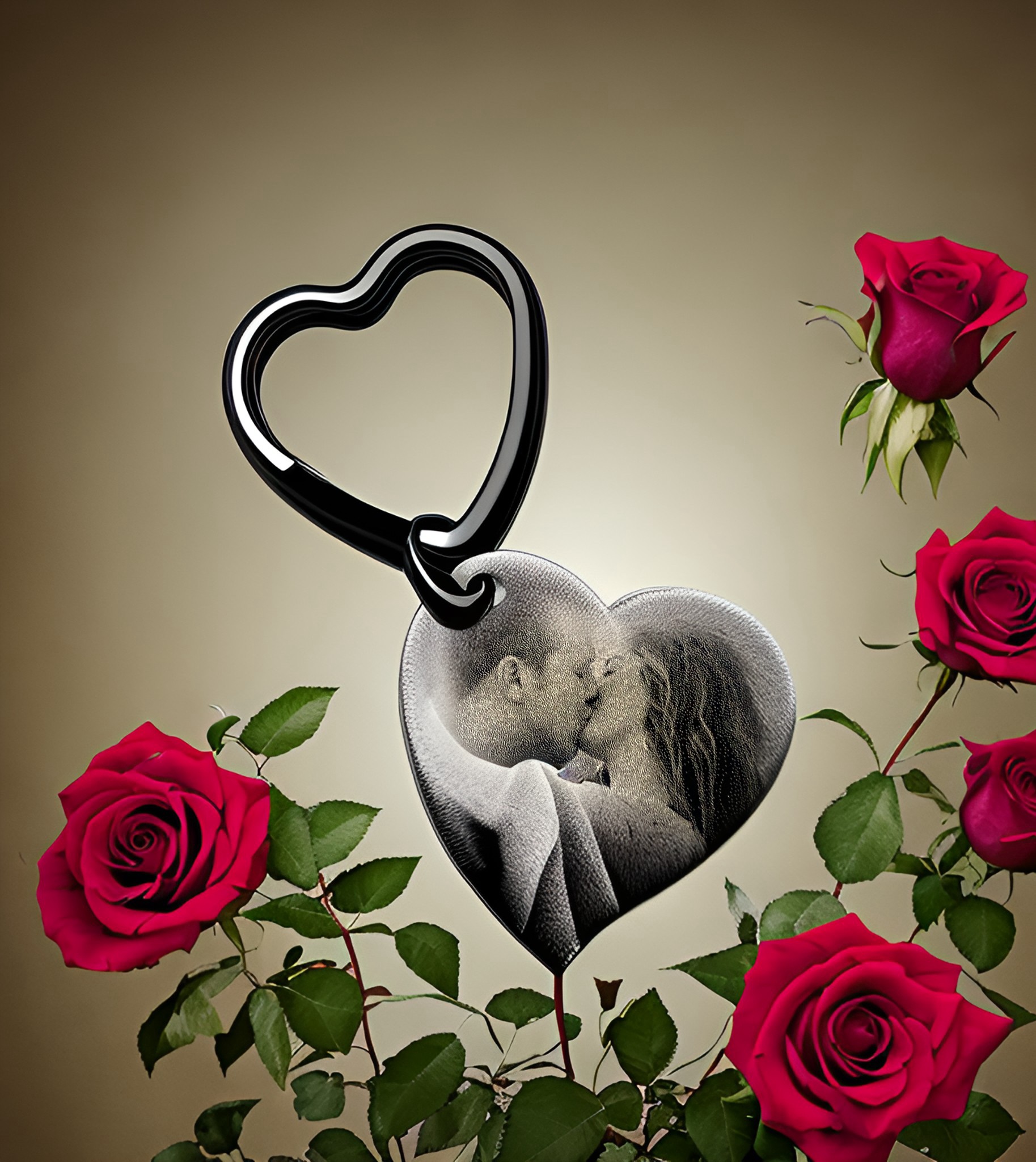 Heart shaped picture attached to heart shaped keyring